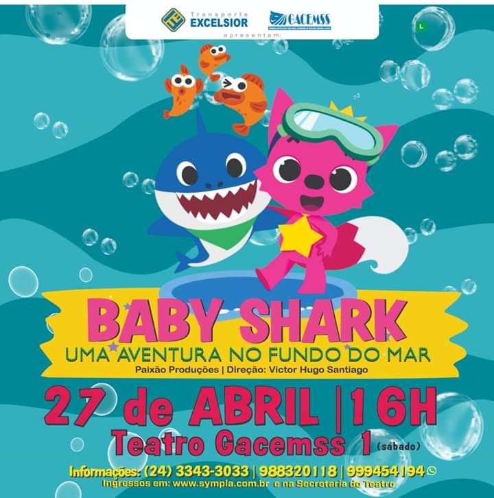 Peça 'Baby Shark: Uma Aventura no Fundo do Mar' é encenada em Volta Redonda, Sul do Rio e Costa Verde